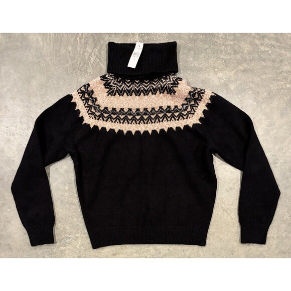 NWT Ann Taylor Fair Isle Sweater Womens Medium Black Gold Soft Turtleneck Nordic - Picture 1 of 7